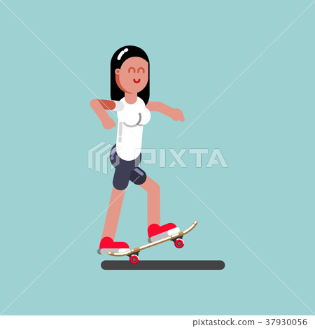 Girl skater doing manual Girl skater doing manual 37930056