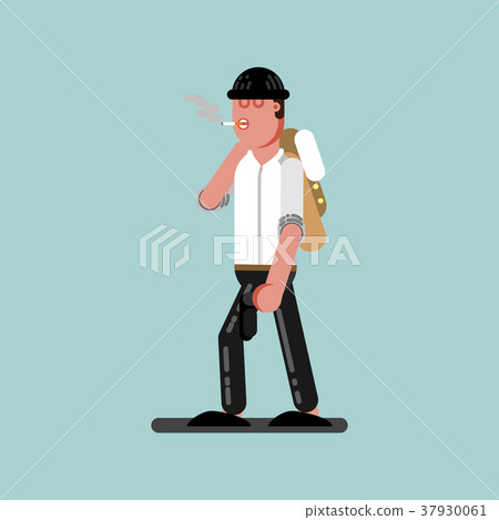 Guy with cigarette and gun walking 37930061