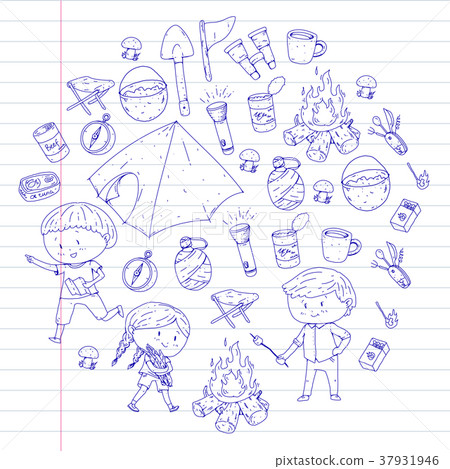 Children summer camping Kindergarten, school Children summer camping Kindergarten, school 37931946