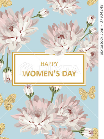 Happy womens day. Shabby chic chrysanthemums on 37934248