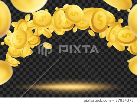 Flying golden coins over checkered background 37934375