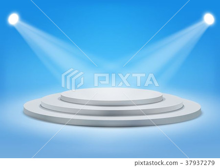 Tree step gray round podium with spotlights  37937279