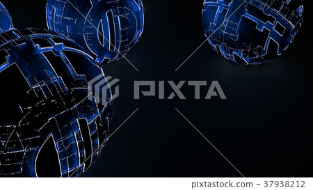 Abstract spheres of glowing circles and lines Abstract spheres of glowing circles and lines 37938212