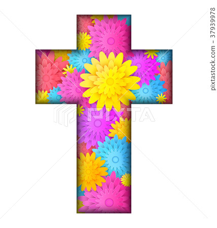 cross with colorful flowers 37939978
