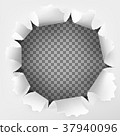 Torn hole and ripped of paper on a transparent 37940096