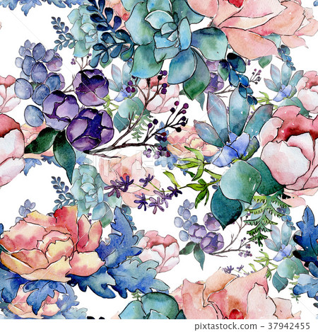 Bouquet flower pattern in a watercolor style. - Stock Illustration ...