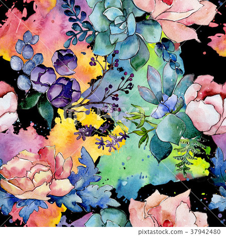 Bouquet flower pattern in a watercolor style. 37942480