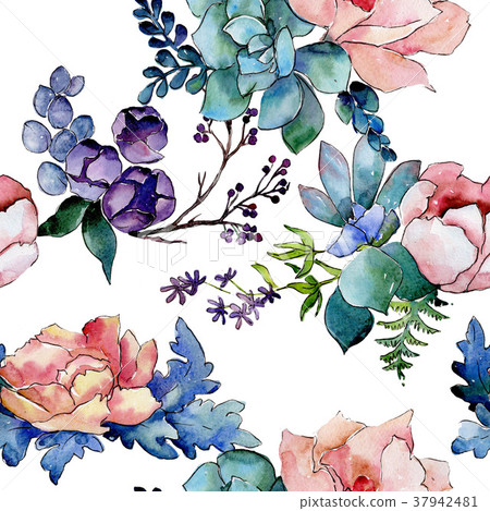 Bouquet flower pattern in a watercolor style. 37942481