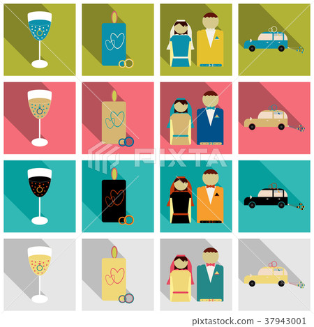 Set of weddings icons in flat style with shadow - Stock Illustration ...