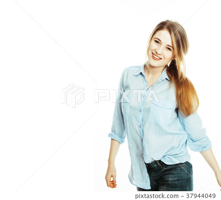 cute young woman making cheerful faces on white cute young woman making cheerful faces on white 37944049