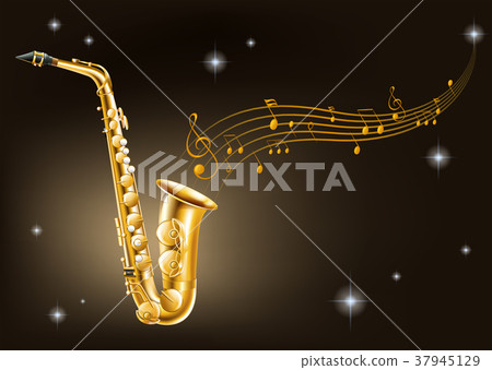 Golden saxophone on black background Golden saxophone on black background 37945129
