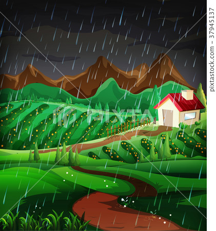 Nature scene with raining in the hillside Nature scene with raining in the hillside 37945137