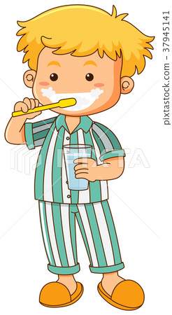 图库插图 little boy brushing teeth