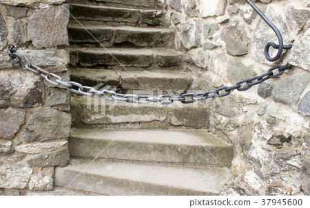 Chain preventing stair entry. Chain preventing stair entry. 37945600