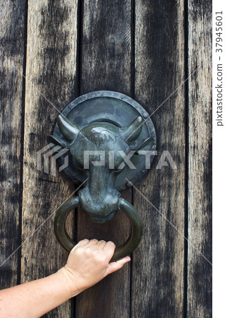 Retro door knocker in the shape of a bull's head Retro door knocker in the shape of a bull's head 37945601