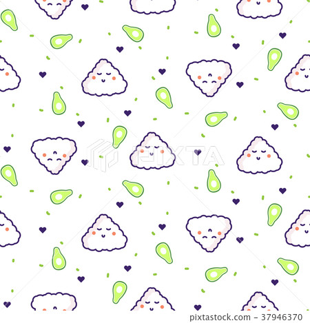 Onigiri rice ball avocado seamless food pattern. Onigiri rice ball avocado seamless food pattern. 37946370