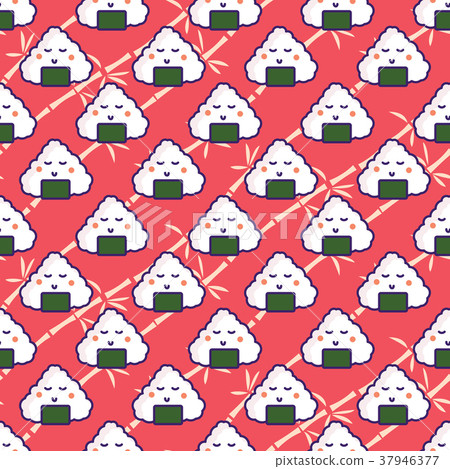 Onigiri rice ball seamless red pattern. Onigiri rice ball seamless red pattern. 37946377