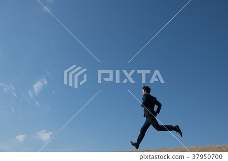 Running businessman Japanese male 37950700