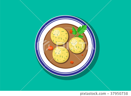 Top view, Delicious Matzoh ball soup, vector 37950738