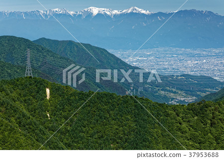 從新鮮的綠色總部Kamaru看的降雪的Shiramine Miyama 37953688