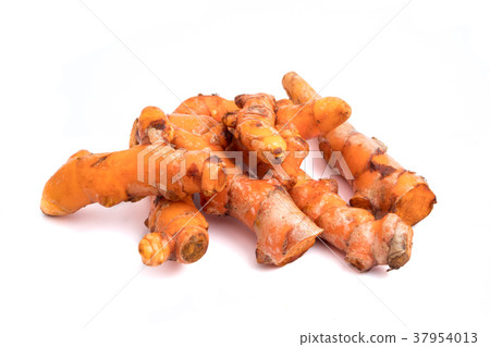 Turmeric roots on white background. 37954013