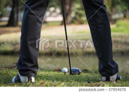 golf ball on a tee with the driver positioned golf ball on a tee with the driver positioned 37954078