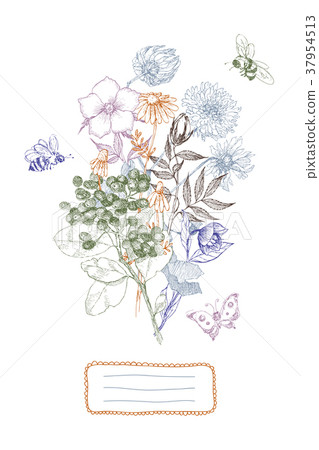 Vintage botanical illustration flower bouquet with 37954513