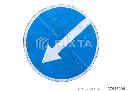 Scratched round road sign 'Keep Left' isolated Scratched round road sign 'Keep Left' isolated 37957906