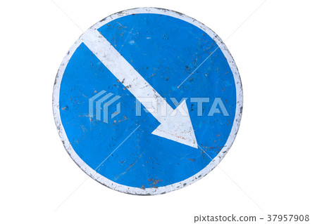 Scratched round road sign 'Keep Right' isolated Scratched round road sign 'Keep Right' isolated 37957908