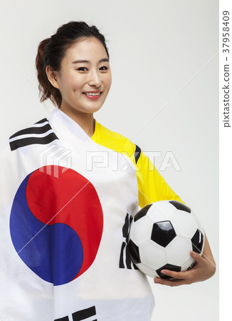 旗幟，足球，年輕女子，足球，裁判 37958409