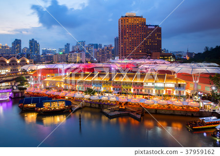 Clarke Quay at night in Singapore. 37959162