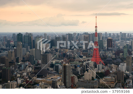 Tokyo Tower at evening in Japan. Skyscraper Tokyo Tower at evening in Japan. Skyscraper 37959166
