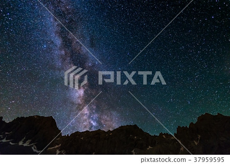 Milky Way starry sky rocky mountains. Milky Way starry sky rocky mountains. 37959595