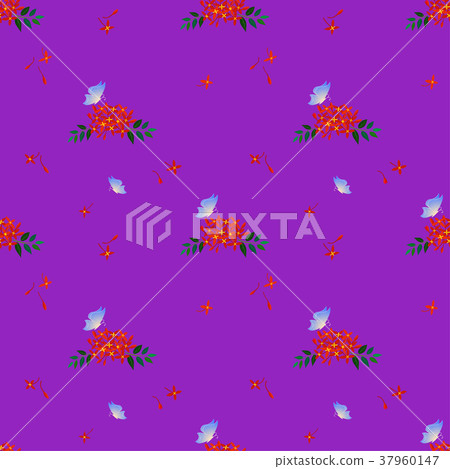 Seamless pattern with butterfly and red flowers Seamless pattern with butterfly and red flowers 37960147