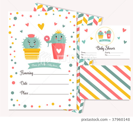 Baby shower card with cute cactus. Baby shower card with cute cactus. 37960148