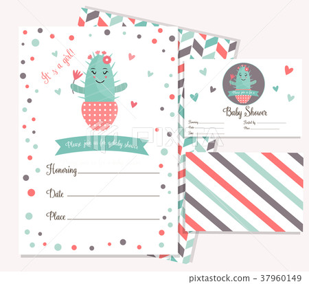 Baby shower card with cute cactus. Baby shower card with cute cactus. 37960149