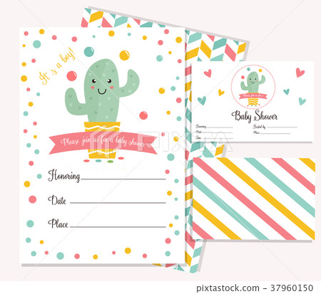 Baby shower card with cute cactus. Baby shower card with cute cactus. 37960150
