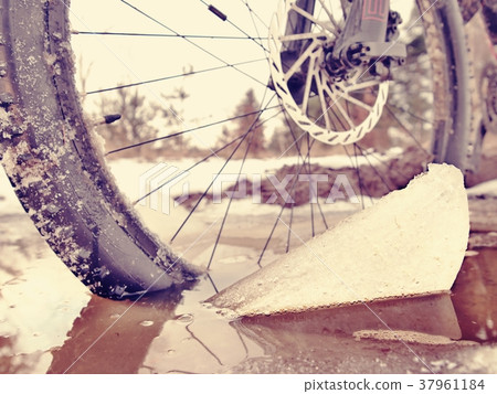 Front wheel of mtb blocked in pool,extreme cycling Front wheel of mtb blocked in pool,extreme cycling 37961184