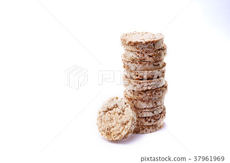 Round wheat crispbread, white background Round wheat crispbread, white background 37961969