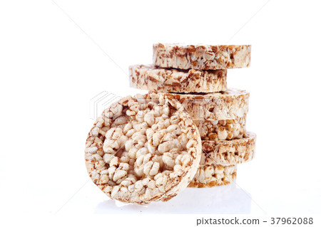 Round wheat crispbread, white background Round wheat crispbread, white background 37962088