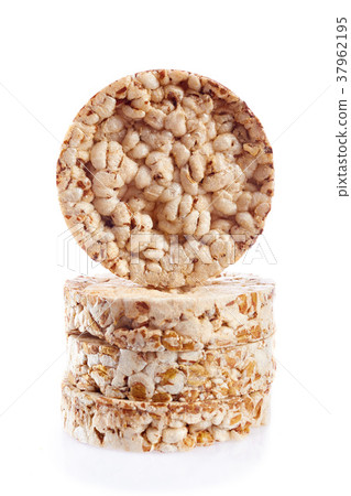 Round wheat crispbread, white background Round wheat crispbread, white background 37962195