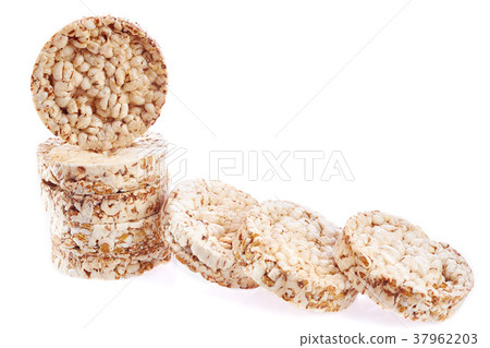 Round wheat crispbread, white background Round wheat crispbread, white background 37962203