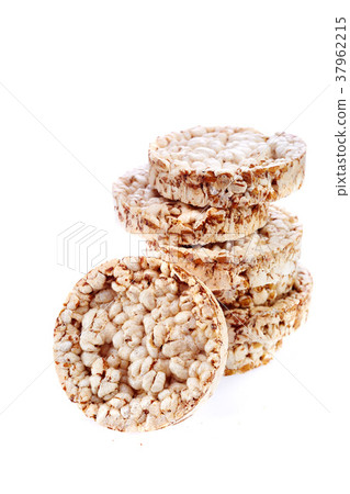 Round wheat crispbread, white background Round wheat crispbread, white background 37962215