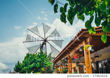 Old-style windmills on Lasithi Plateau. Crete 37963834