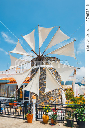 Old-style windmills on Lasithi Plateau. Crete Old-style windmills on Lasithi Plateau. Crete 37963846