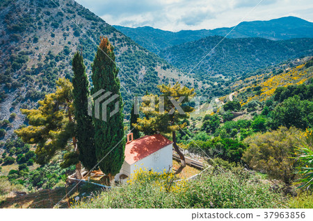 View of Lasithi Plateau on Crete island, Greece View of Lasithi Plateau on Crete island, Greece 37963856