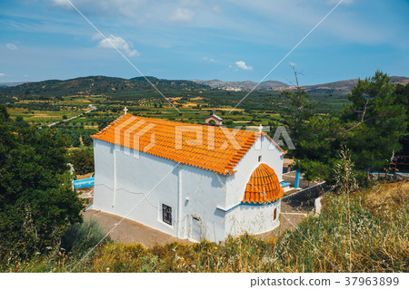White chapel and mountains, Crete Island, Greece White chapel and mountains, Crete Island, Greece 37963899