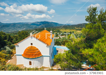 White chapel and mountains, Crete Island, Greece White chapel and mountains, Crete Island, Greece 37963901