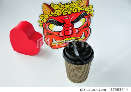 Demon and heart and coffee cup Demon and heart and coffee cup 37965444