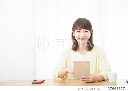 Female Portrait Bright Image Wood Construction 37965857